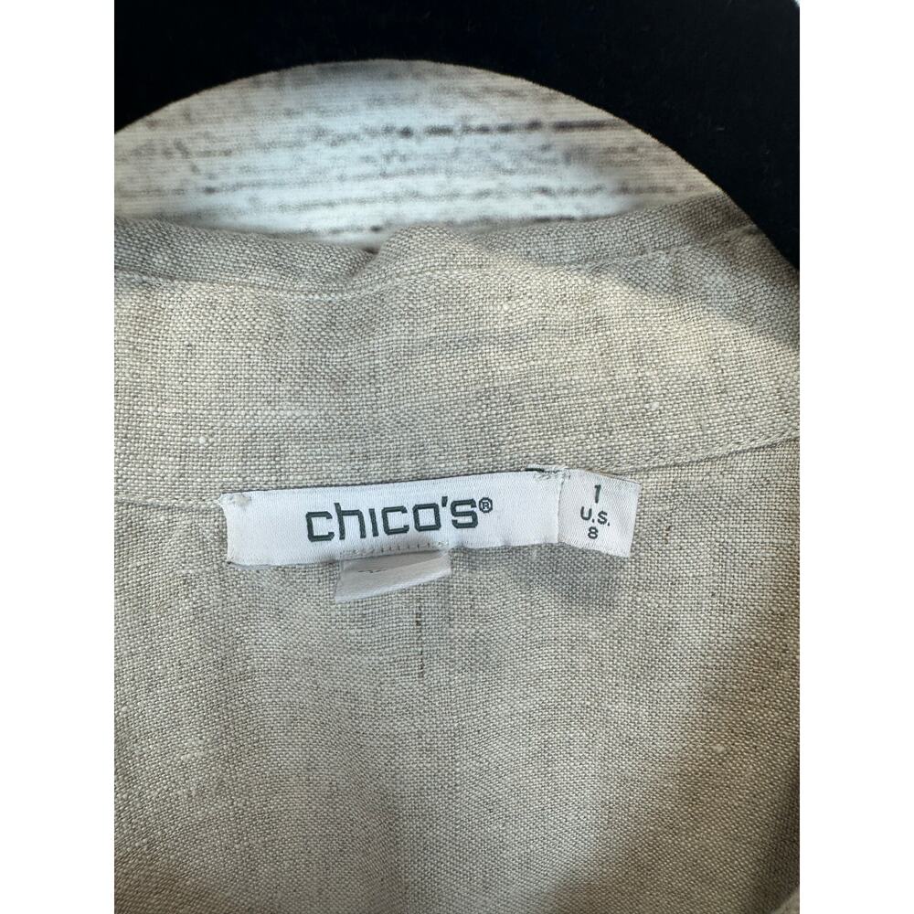 Chico's Women's Cream Linen Button Front Blouse Size 8 - Picture 3 of 7